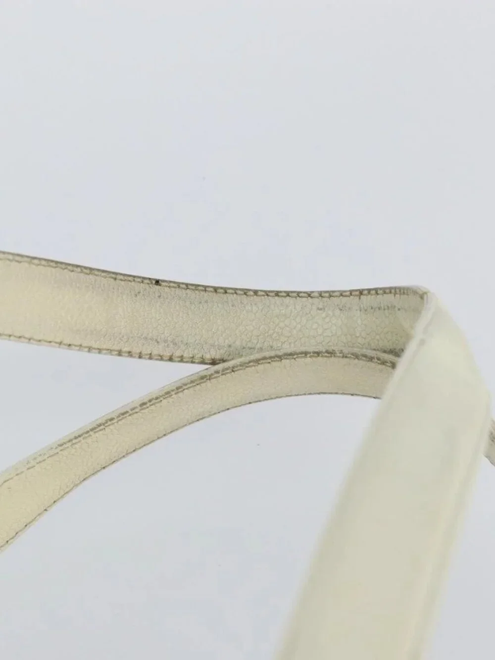 CHANEL Choco Bar Shoulder Bag Grained Calf Skin White Silver CC Auth bs30605
